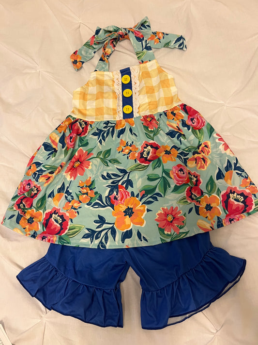 Floral/ blue halter top set
