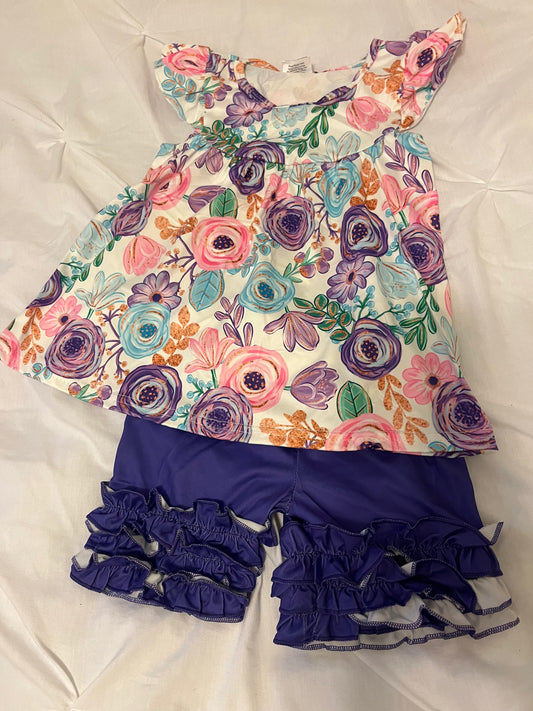 Purple/floral shorts set