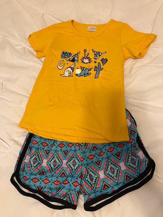 Mustard with Aztec shorts