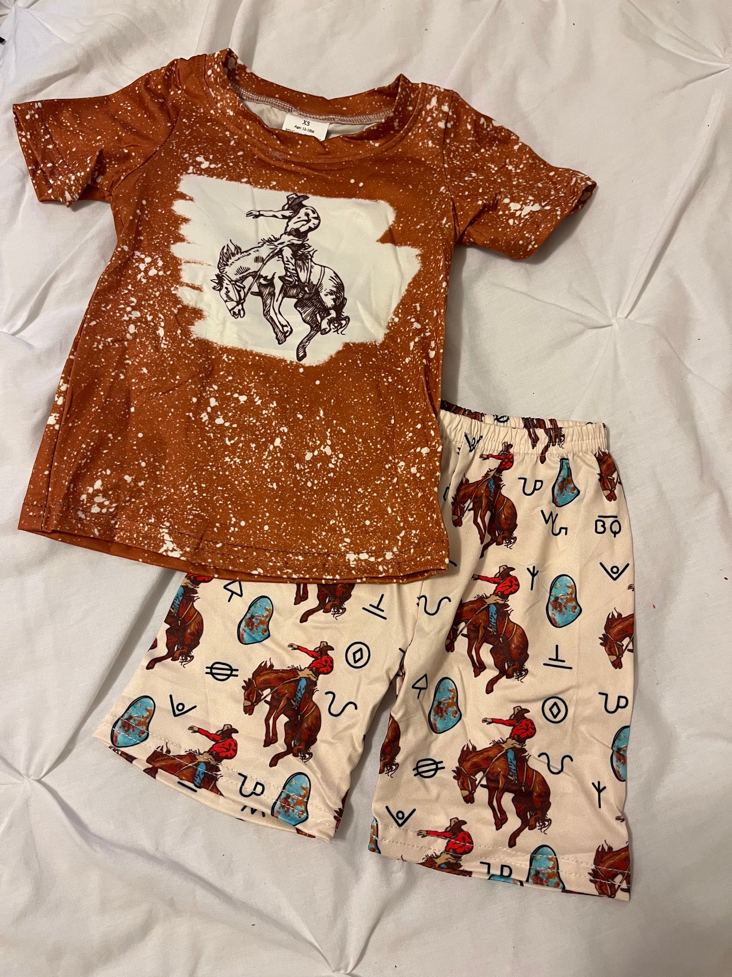 Brown/ tan bronc shorts set (boys)